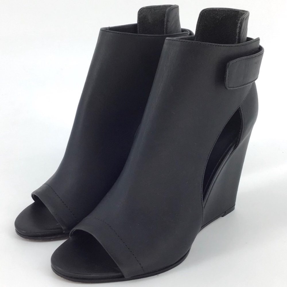 Vince Katia Leather Open Toe Platform Wedge Bootie